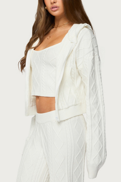 Edikted Louise Cable Knit Hooded Cardigan