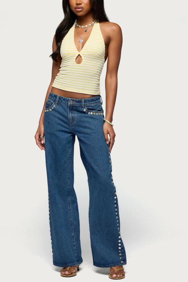 Edikted Maylah Keyhole Striped Textured Halter Top #1