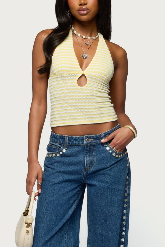 Edikted Maylah Keyhole Striped Textured Halter Top #3