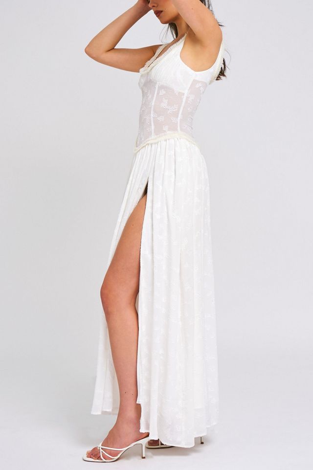 Miss Circle Ulissa Square Neck Jacquard Slit Maxi Dress | Urban Outfitters