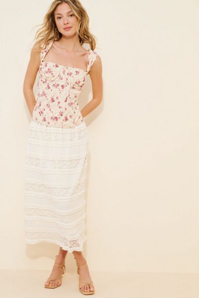 Dizzy Lizzy Lace Ruffle Midi Skirt