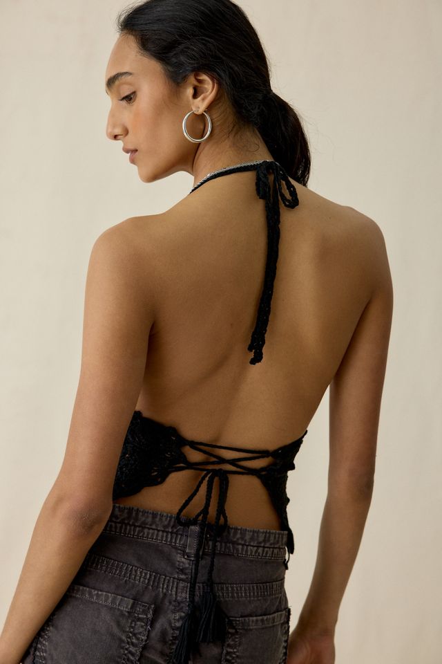 UO Arielle Semi-Sheer Crochet Lace-Up Halter Top #3