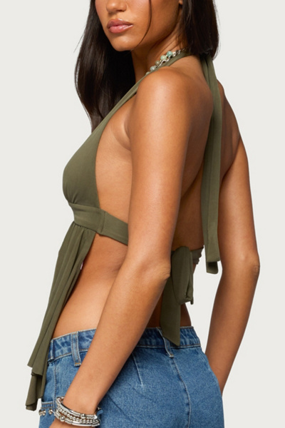 Edikted Skye Backless Split Front Halter Top