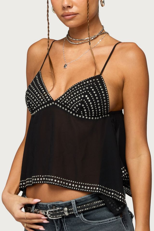 Edikted Studded Asymmetric Sheer Babydoll Top #2