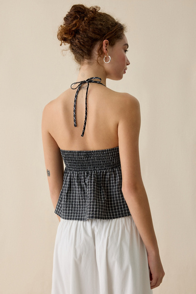 BDG Eva Gingham Halter Neck Babydoll Top