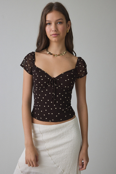 UO Laney Sweetheart Short Sleeve Mesh Crop Top | Urban Outfitters