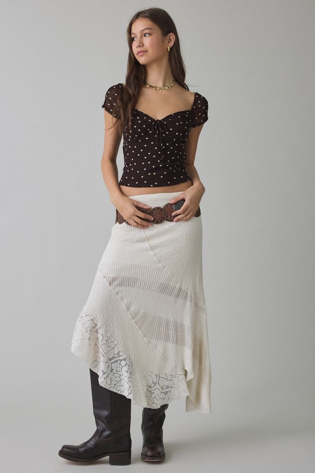 UO Laney Sweetheart Short Sleeve Mesh Crop Top | Urban Outfitters