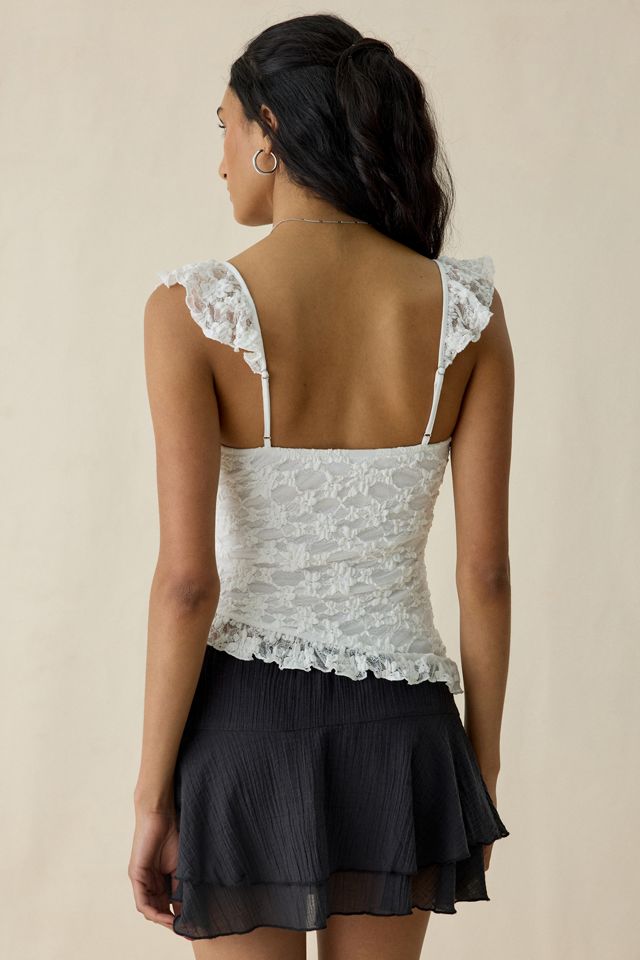 Kimchi Blue Mari Lettuce-Edge Lace Asymmetric Ruffle Tank Top