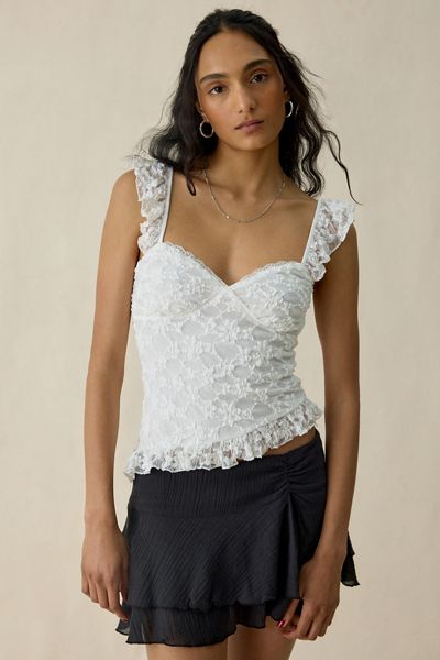 Kimchi Blue Mari Lettuce-Edge Lace Asymmetric Ruffle Tank Top