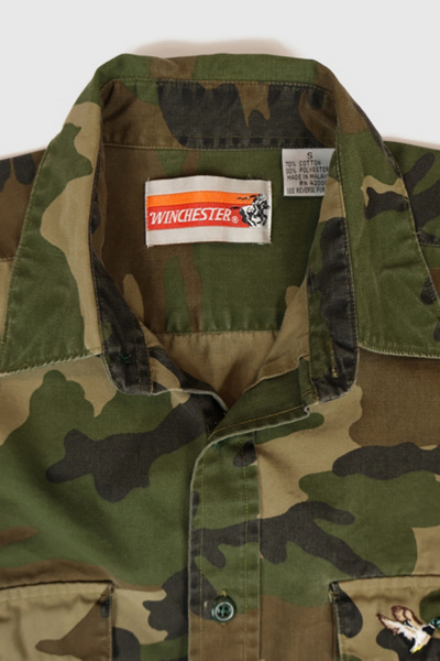 Vintage Embroidered Duck Camo Button-Down Shirt