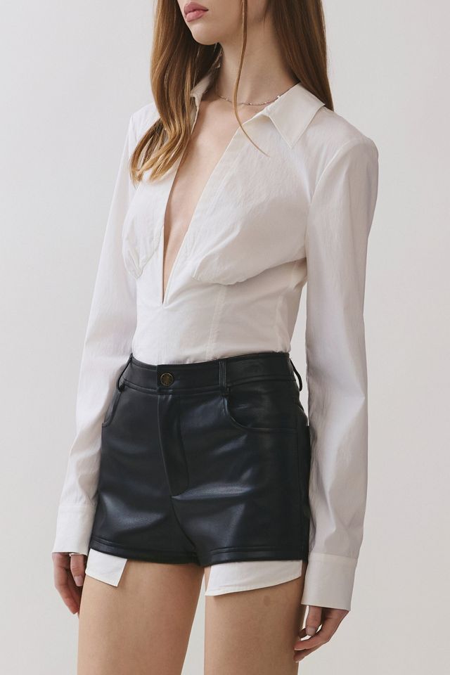Personal Code Bianca Collared Deep V-Neck Long Sleeve Bodysuit #1