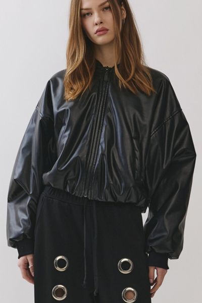 Personal Code Noir Padded Crop Leather Bomber Jacket