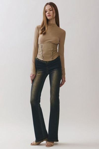 Personal Code Zylah Frayed Ruch Flared Denim Pants