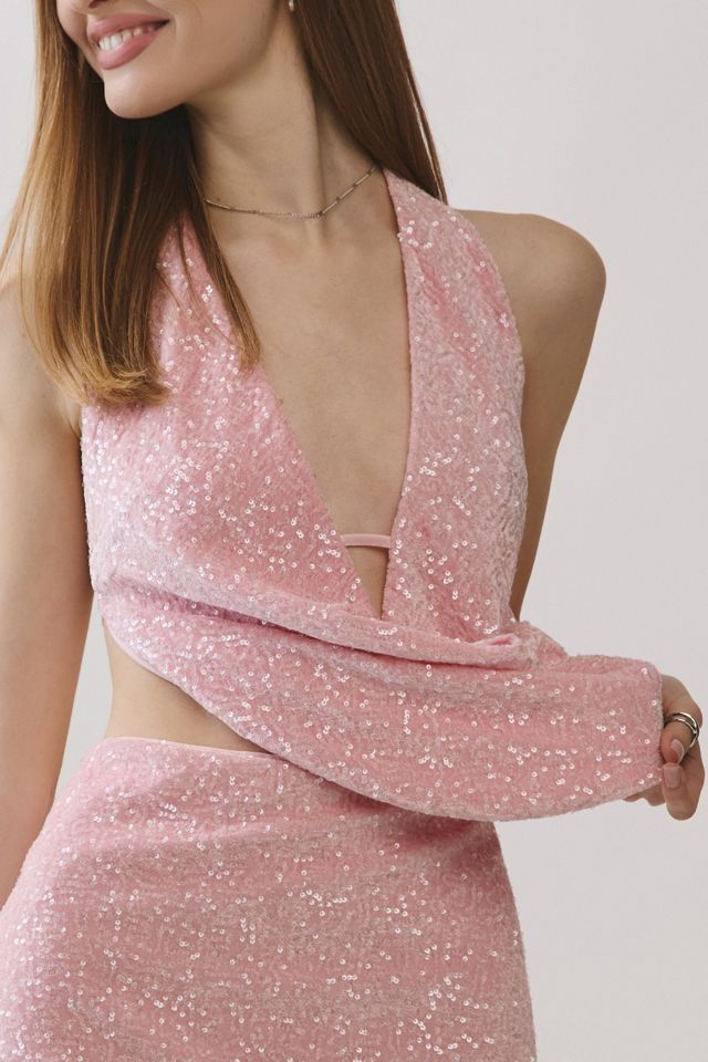 Personal Code Darlin Sequin Cowl Halter Tie Top #1