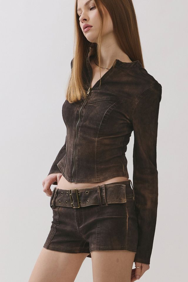Personal Code Mars Dark Wash Zip-Up Long Sleeve Top #1