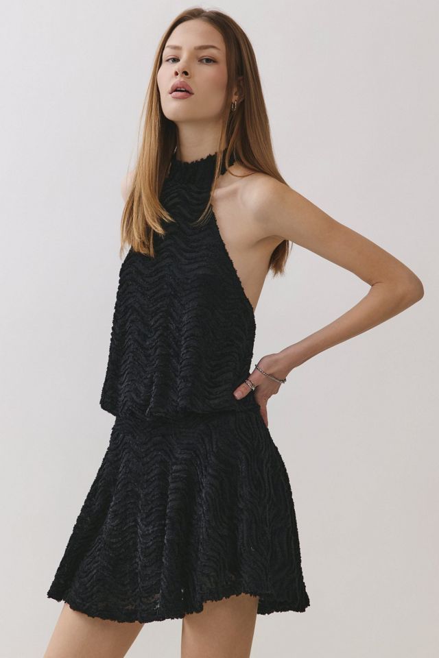 Personal Code Marlette Textured Halter Tie Blouson Dress | Urban Outfitters