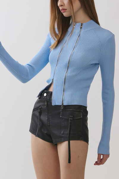 Personal Code Monique Ribbed Double Zipper Top
