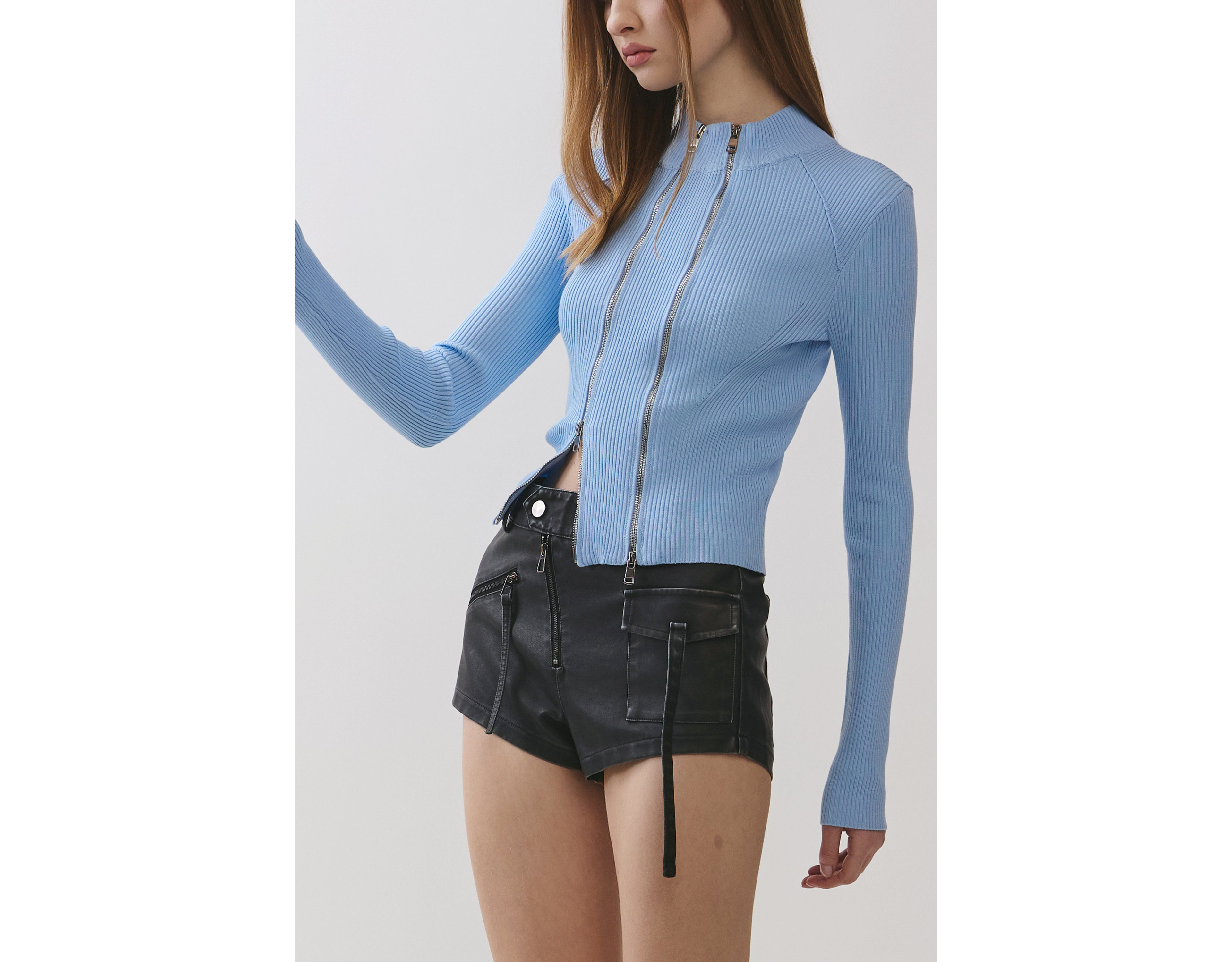 Personal Code Monique Ribbed Double Zipper Top