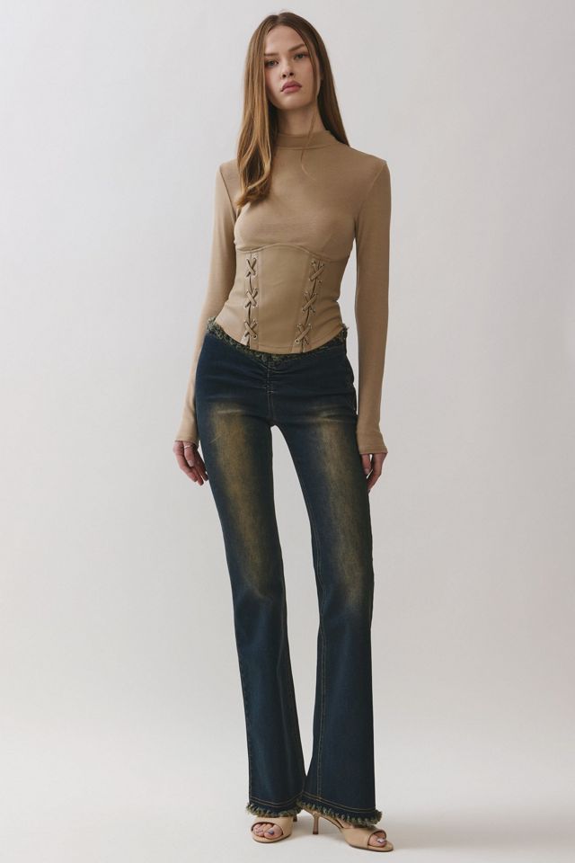 Personal Code Noelle Lace Up Pu Contrast Long Sleeve Top #3