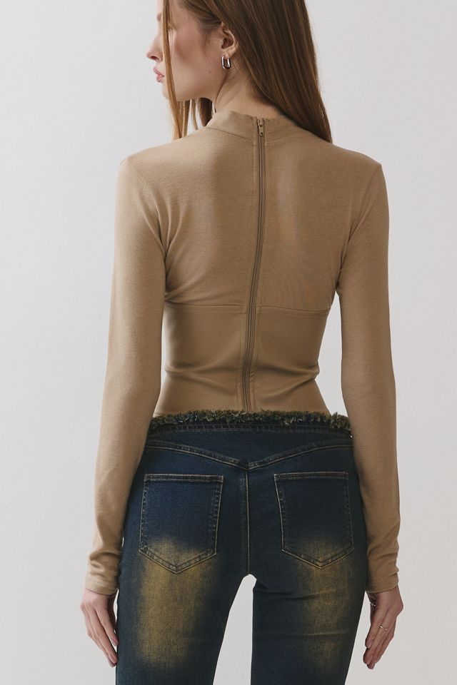 Personal Code Noelle Lace Up Pu Contrast Long Sleeve Top #4