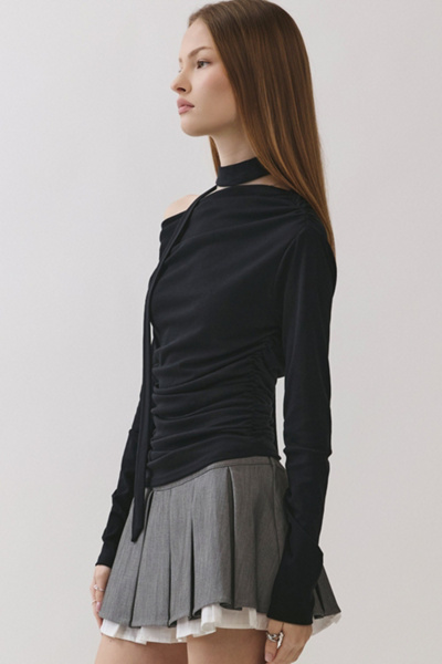 Personal Code Natalie Ruched Off The Shoulder Top With Scarf