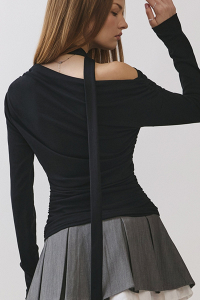 Personal Code Natalie Ruched Off The Shoulder Top With Scarf