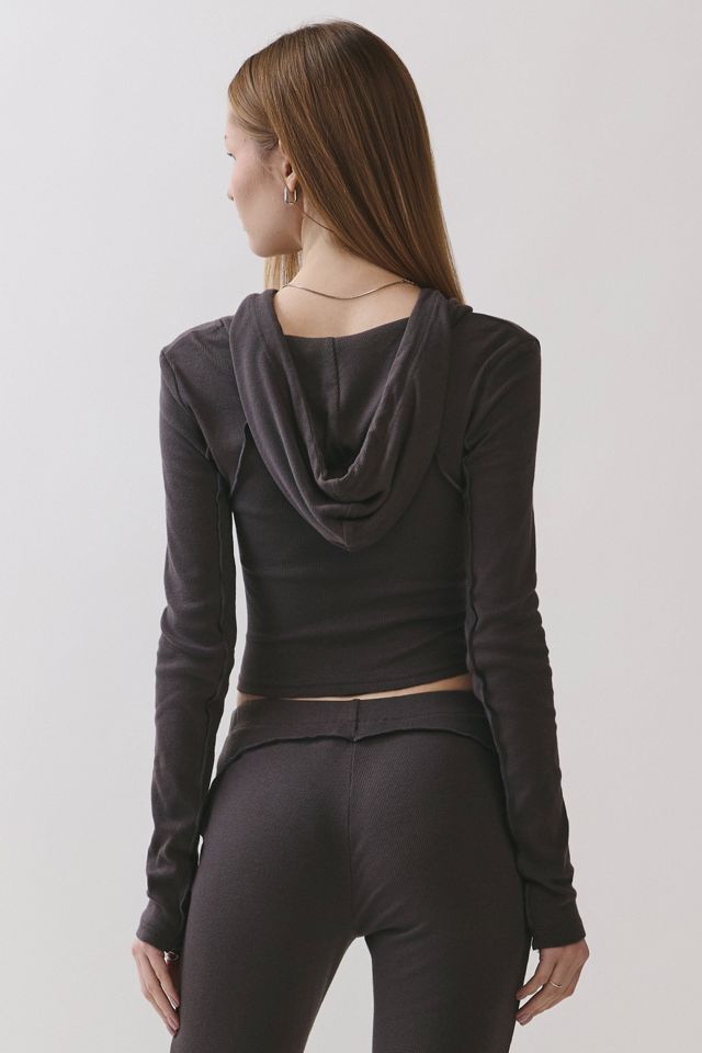 Personal Code Kira Ribbed Zip-Up Hooded Top | Urban Outfitters