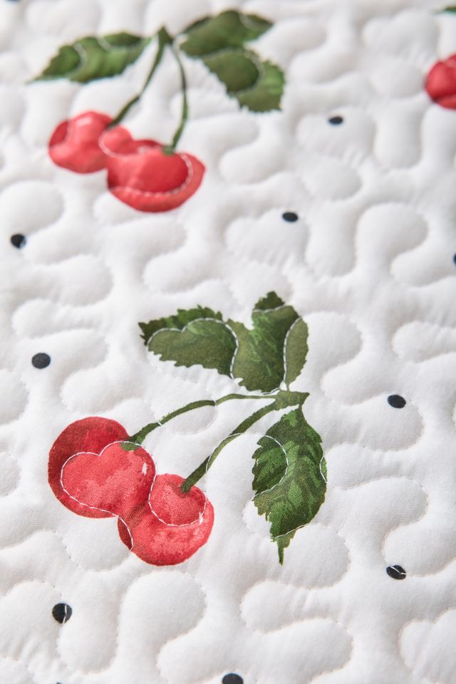 Cherry & Striped Patterned Scalloped Reversible Quilt Set #2