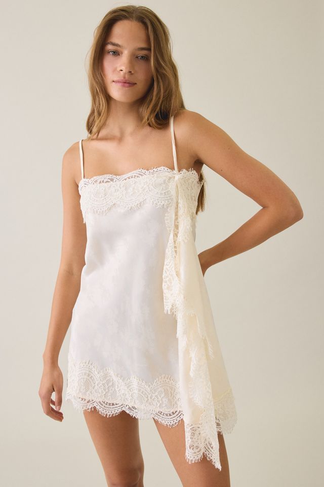 Light Before Dark Fleur Jacquard Satin Lace Trim Slip Mini Dress #3