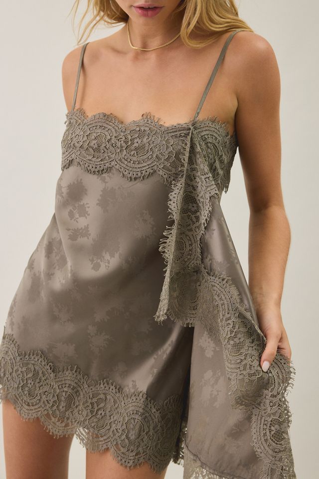 Light Before Dark Fleur Jacquard Satin Lace Trim Slip Mini Dress #2