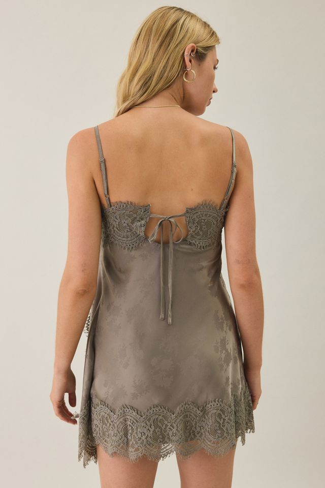 Light Before Dark Fleur Jacquard Satin Lace Trim Slip Mini Dress #4