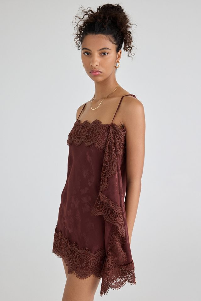 Light Before Dark Fleur Jacquard Satin Lace Trim Slip Mini Dress #1