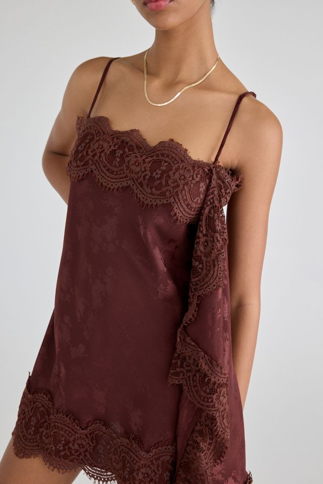 Light Before Dark Fleur Jacquard Satin Lace Trim Slip Mini Dress #2