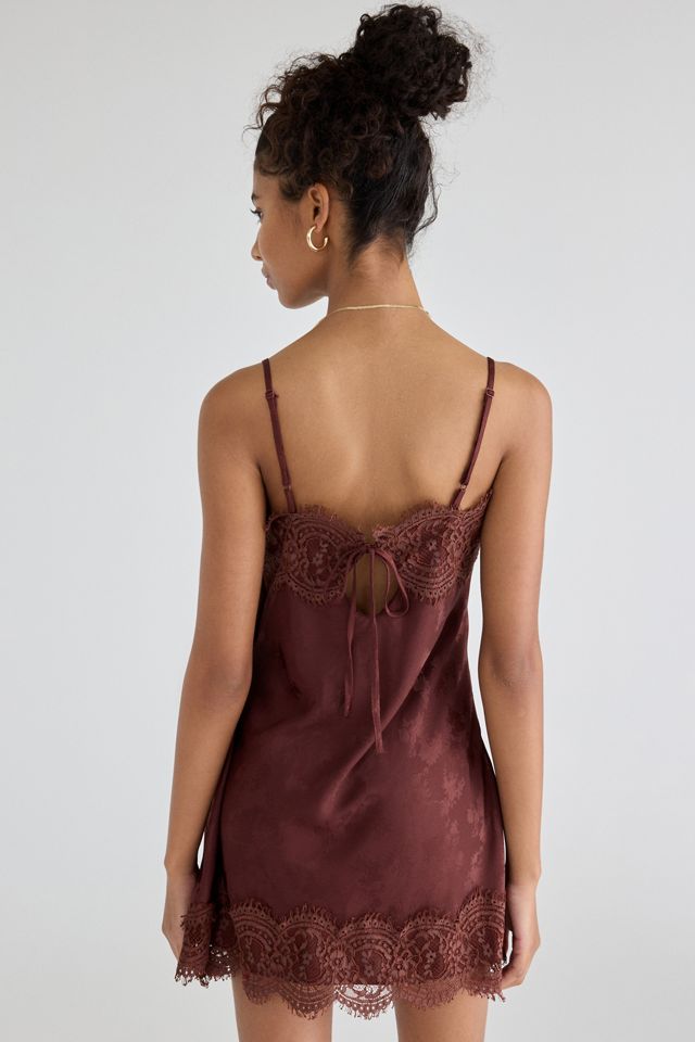 Light Before Dark Fleur Jacquard Satin Lace Trim Slip Mini Dress #3