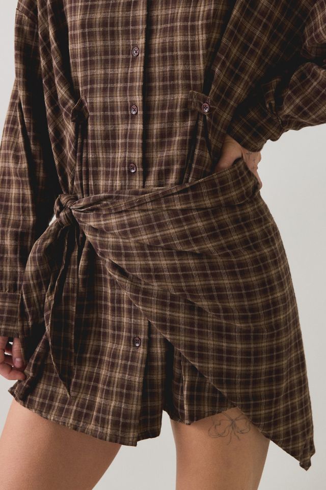 BDG Cordelia Multiway Scarf Tie Plaid Shirt Mini Dress #1