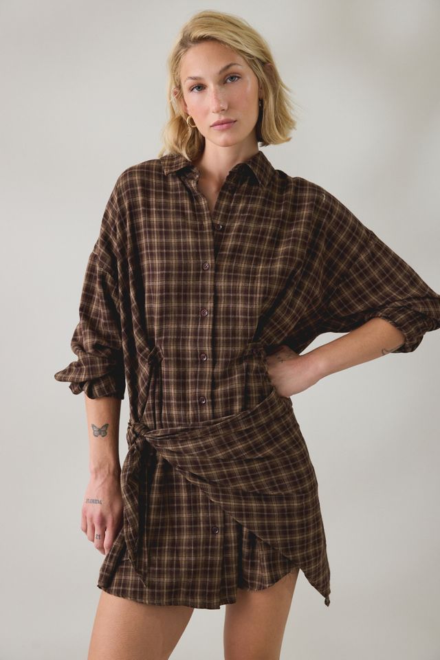 BDG Cordelia Multiway Scarf Tie Plaid Shirt Mini Dress #3