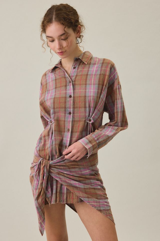 BDG Cordelia Multiway Scarf Tie Plaid Shirt Mini Dress #1