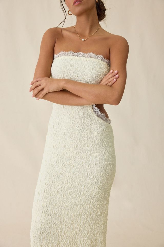 UO Sea Nymph Asymmetric Cutout Strapless Lace Maxi Dress #1