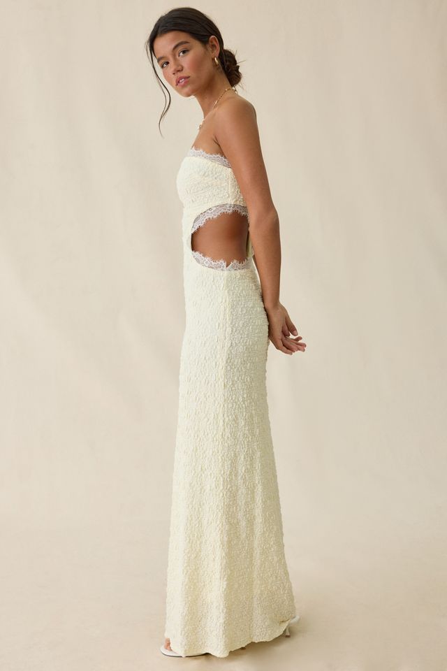 UO Sea Nymph Asymmetric Cutout Strapless Lace Maxi Dress #2