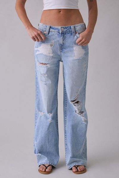True Religion Bobbi Distressed Big T Flap Low-Rise Baggy Jeans