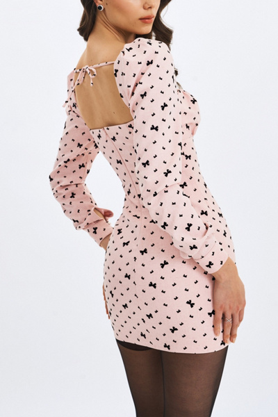 Miss Circle Perla Ruched Bust Velvet-Embossed Bow Mini Dress