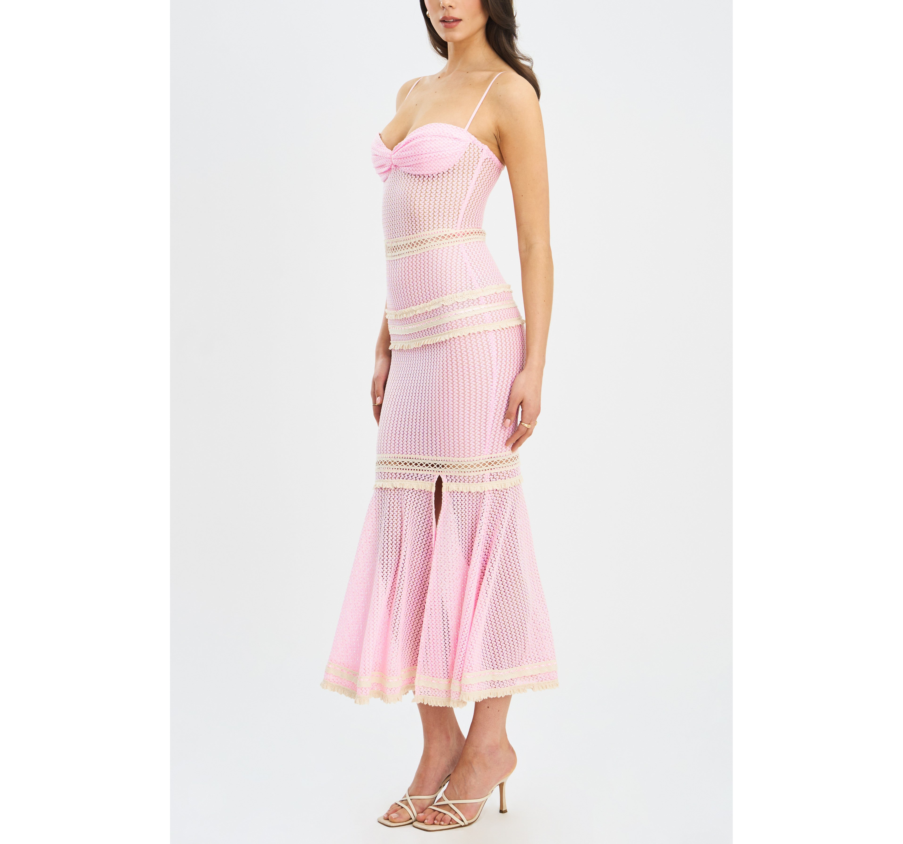 Miss Circle Pallas Lace Trim Crochet Mermaid Maxi Dress