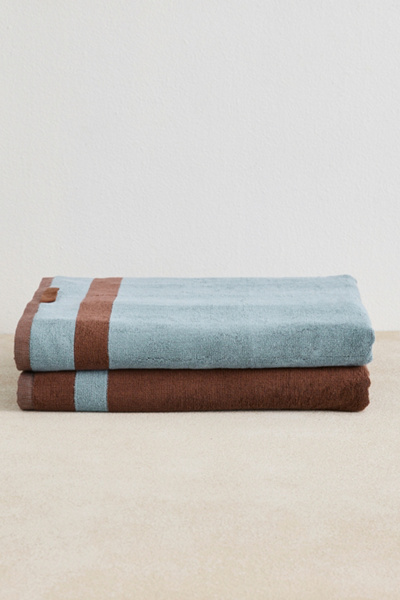 Bed Threads Two-toned Bath Sheets Set In Cacao/lagoon At Urban Outfitters