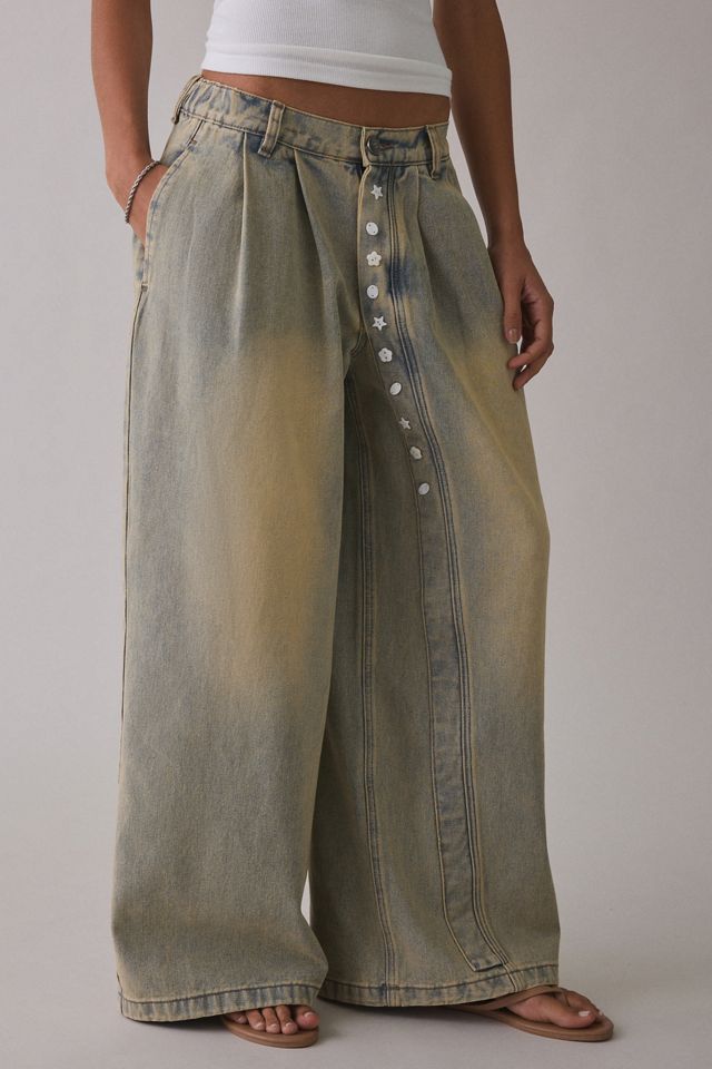 Daisy Street Freya Asymmetric Charm Button Baggy Jeans #1