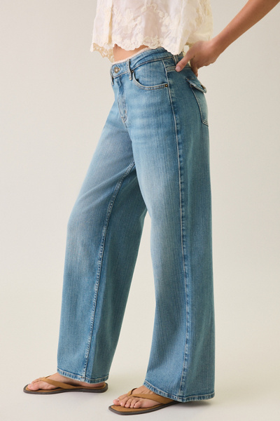 GUESS JEANS G11 Zahli Lace Trim Mid-Rise Wide Leg Jean