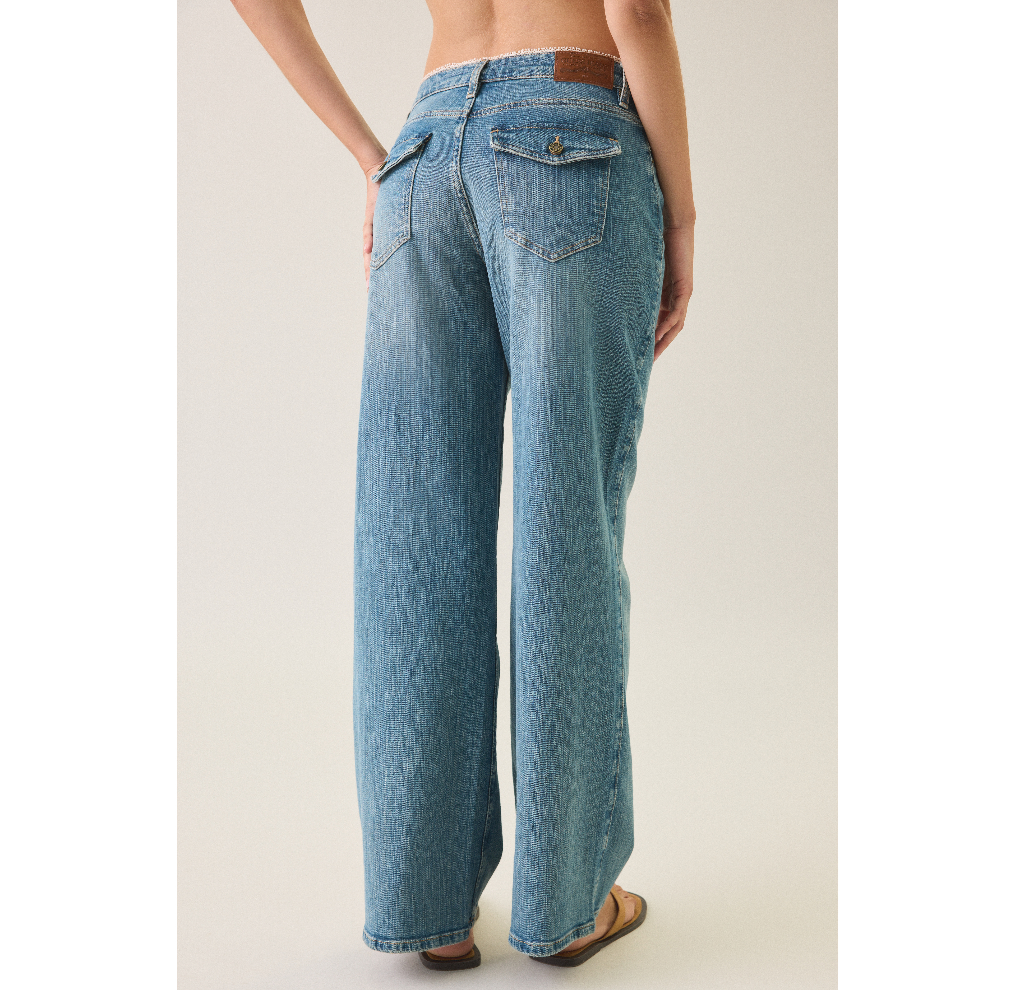 GUESS JEANS G11 Zahli Lace Trim Mid-Rise Wide Leg Jean