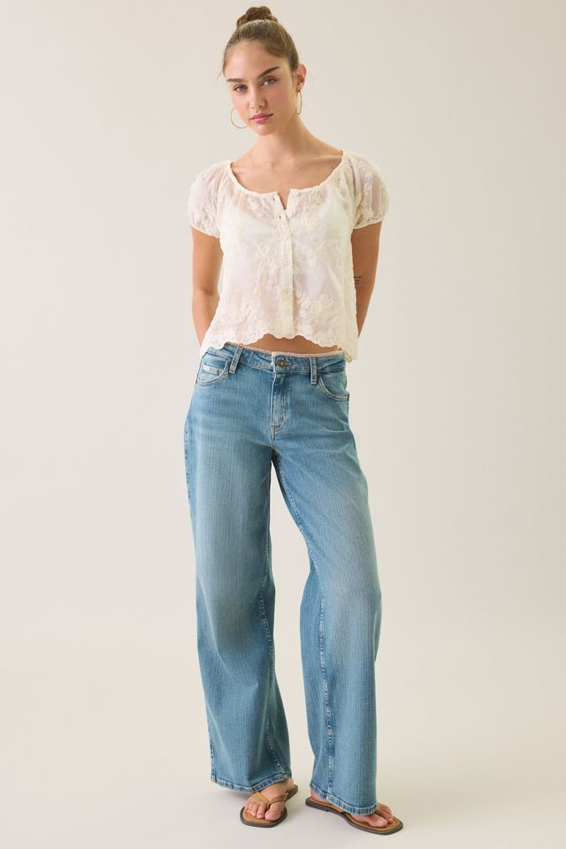GUESS JEANS G11 Zahli Lace Trim Mid-Rise Wide Leg Jean #5