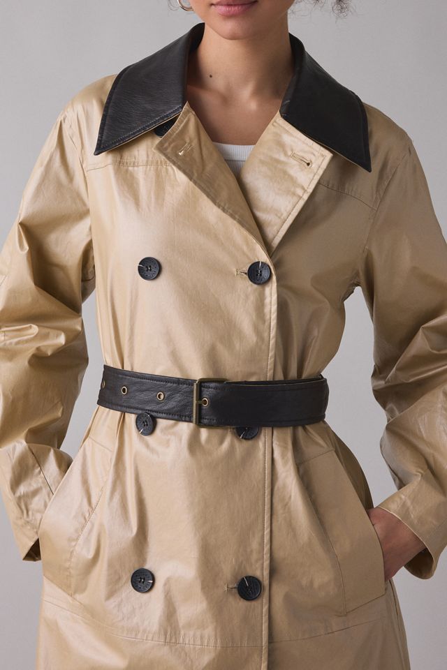 Avec Les Filles Contrast Trim Faux Leather Trench Coat #1