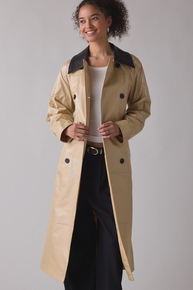 Avec Les Filles Contrast Trim Faux Leather Trench Coat #2