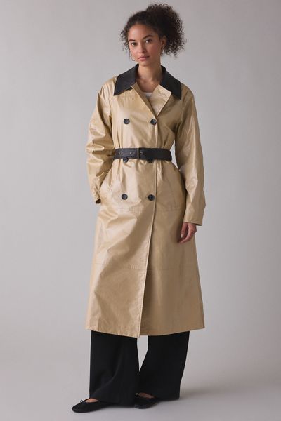 Avec Les Filles Contrast Trim Faux Leather Trench Coat